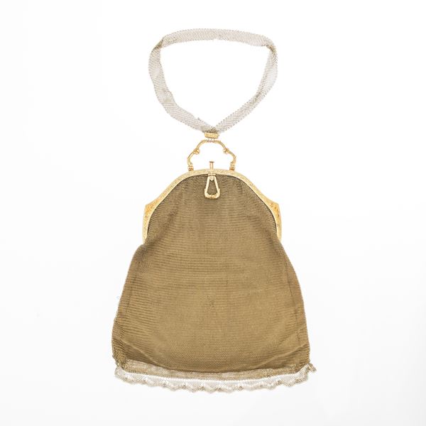 POCHETTE IN ORO GIALLO 14 KT CON MANICO IN MAGLIA D'ORO