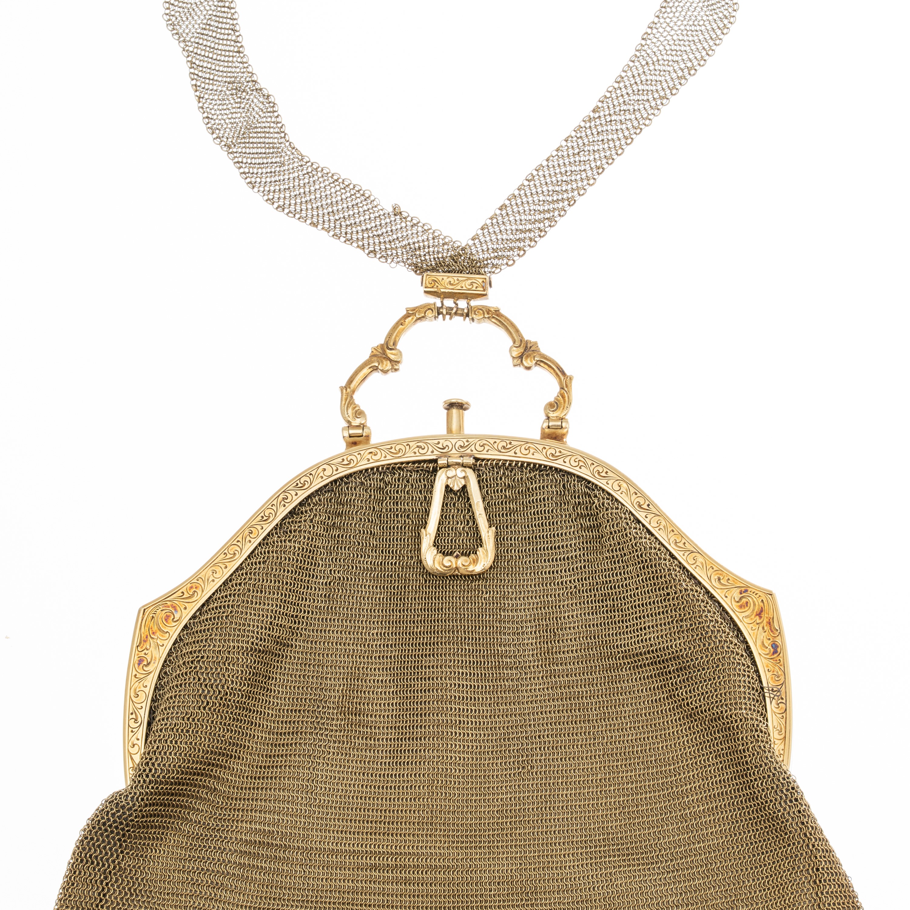 POCHETTE IN ORO GIALLO 14 KT CON MANICO IN MAGLIA D'ORO