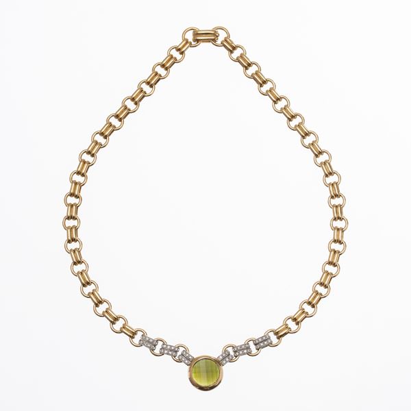 POMELLATO - POMELLATO - GIROCOLLO IN ORO BIANCO E GIALLO 18 KT CON DIAMANTI TAGLIO BRILLANTE E TOMALINA VERDE