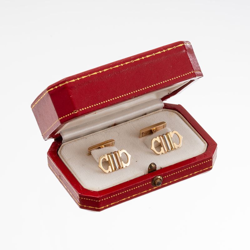 CARTIER - GEMELLI IN ORO GIALLO 18 KT TRE COLORI