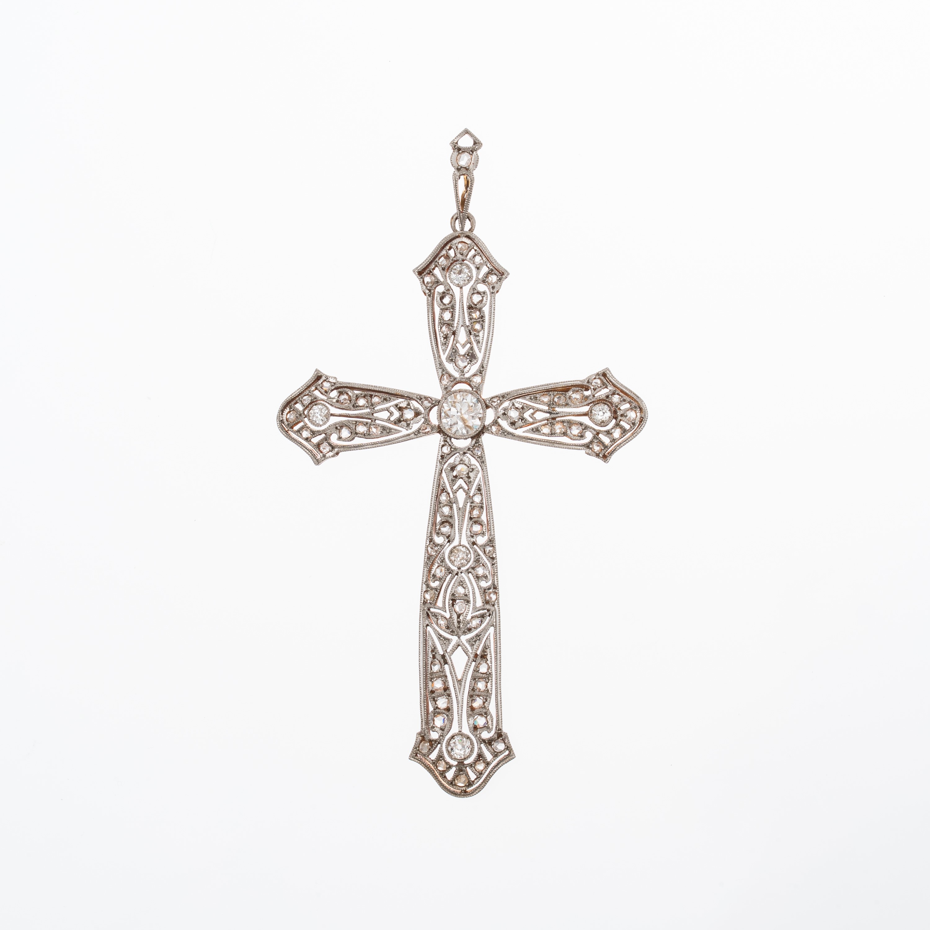 CROCE FRANCESE IN PLATINO CON DIAMANTI