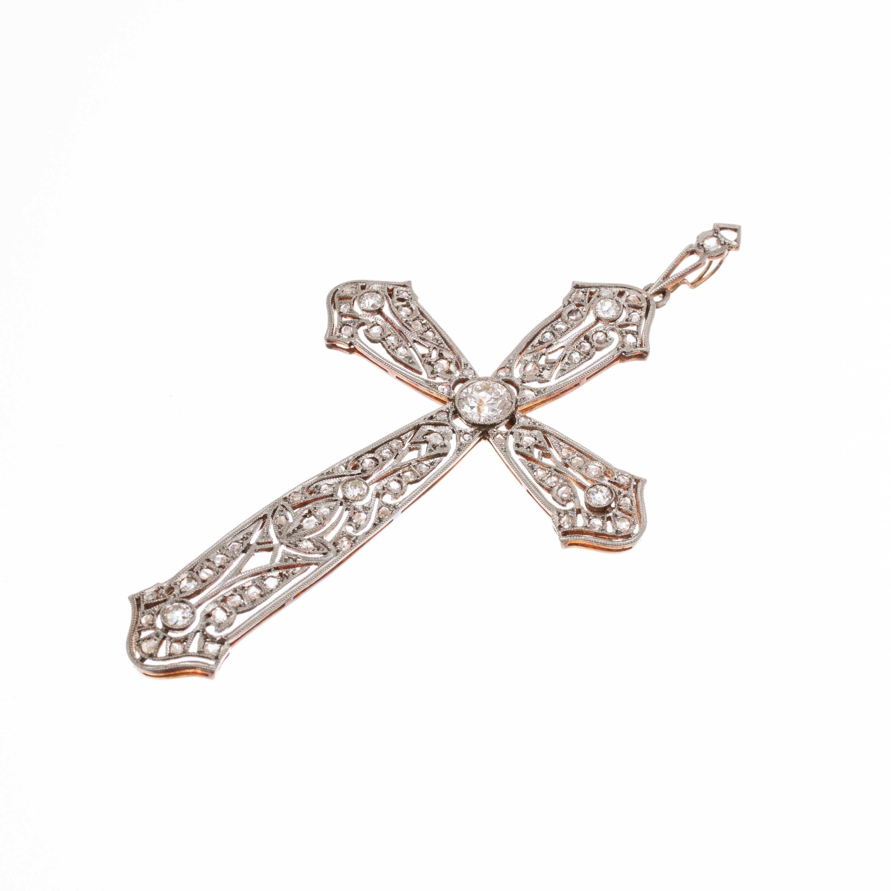 CROCE FRANCESE IN PLATINO CON DIAMANTI