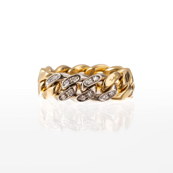 POMELLATO - POMELLATO - ANELLO A CATENA IN ORO GIALLO 18 KT E DIAMANTI TAGLIO BRILLANTE