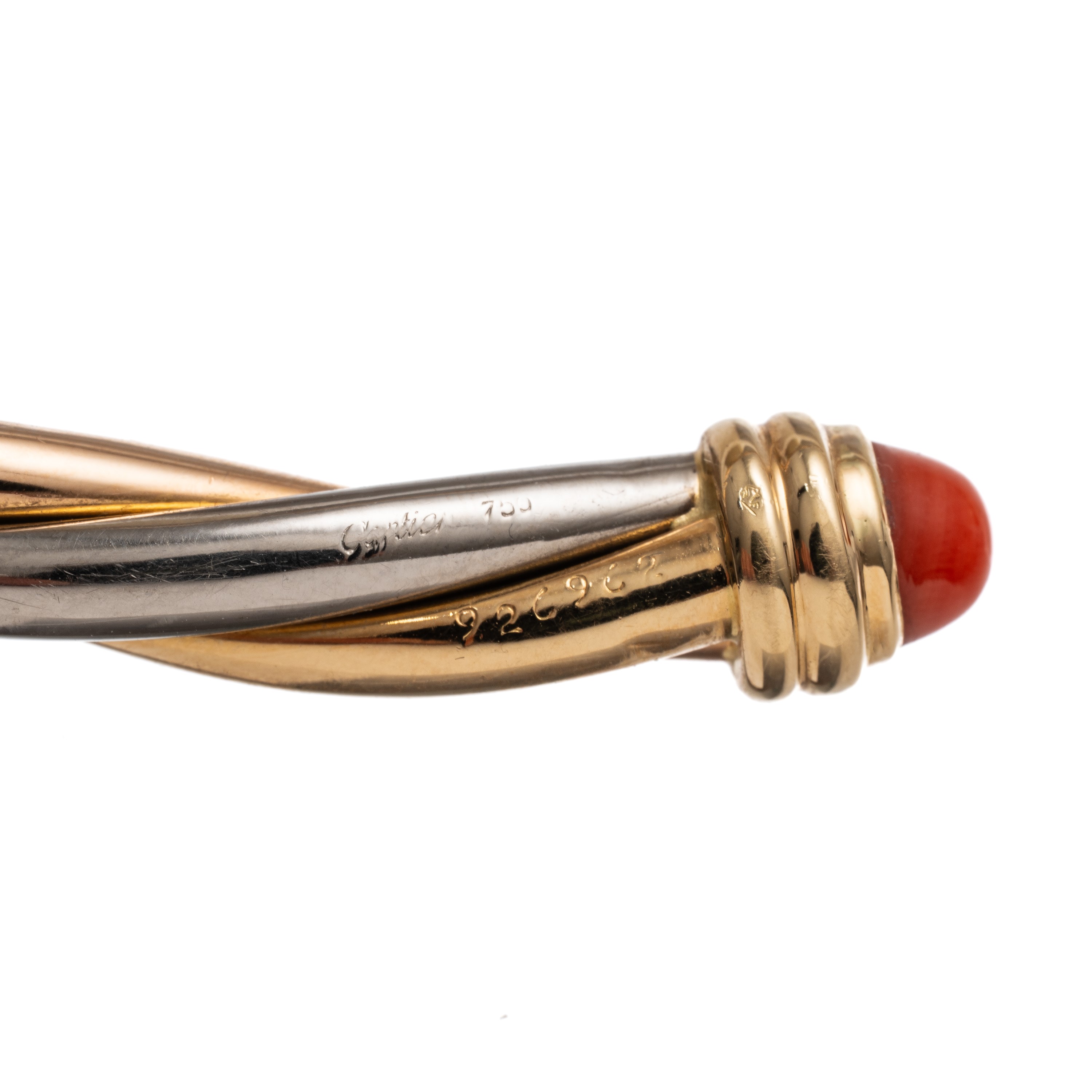 CARTIER - GIROCOLLO IN TRE ORI 18 KT E DUE CORALLI CABOCHON
