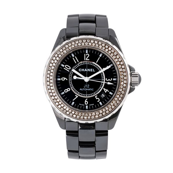 CHANEL - CHANEL - J12 OROLOGIO A CARICA AUTOMATICA IN CERAMICA CON GHIERA IN BRILLANTI E DATARIO AD ORE QUATTRO
