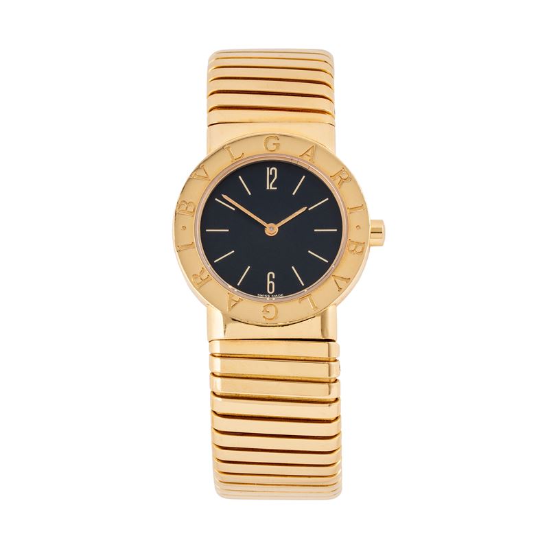 BULGARI - TUBOGASOROLOGIO SOLO TEMPO AL QUARZO IN ORO GIALLO 18 KT CON BRACCIALE ELASTICO IN ORO ...