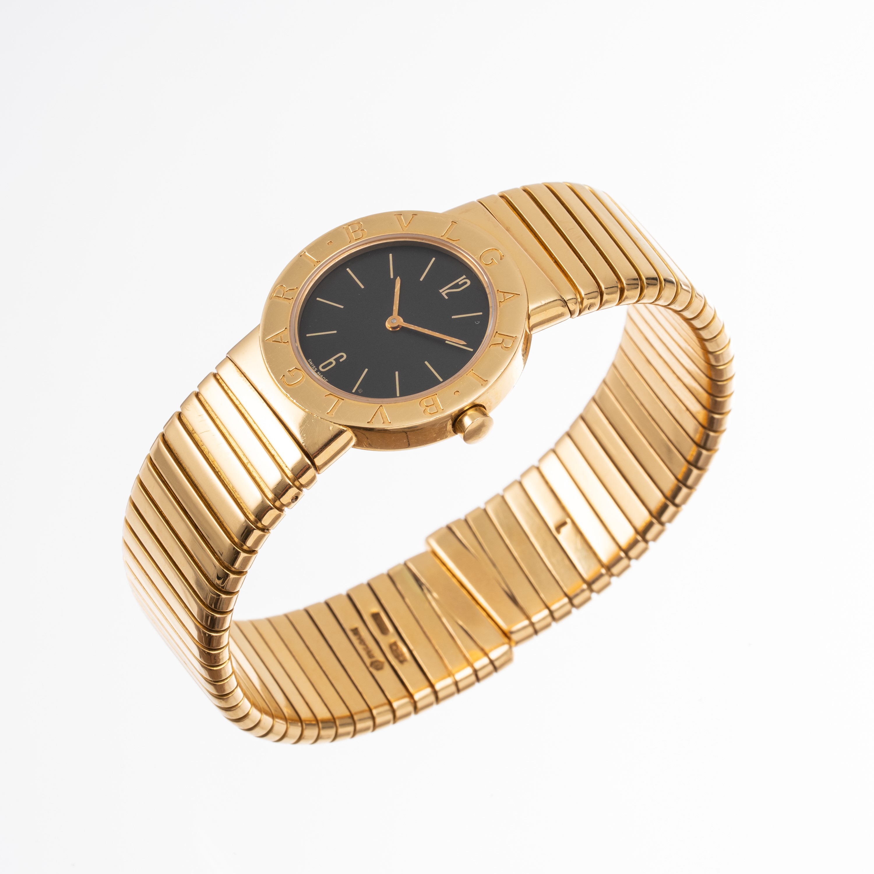 BULGARI - TUBOGASOROLOGIO SOLO TEMPO AL QUARZO IN ORO GIALLO 18 KT CON BRACCIALE ELASTICO IN ORO ...