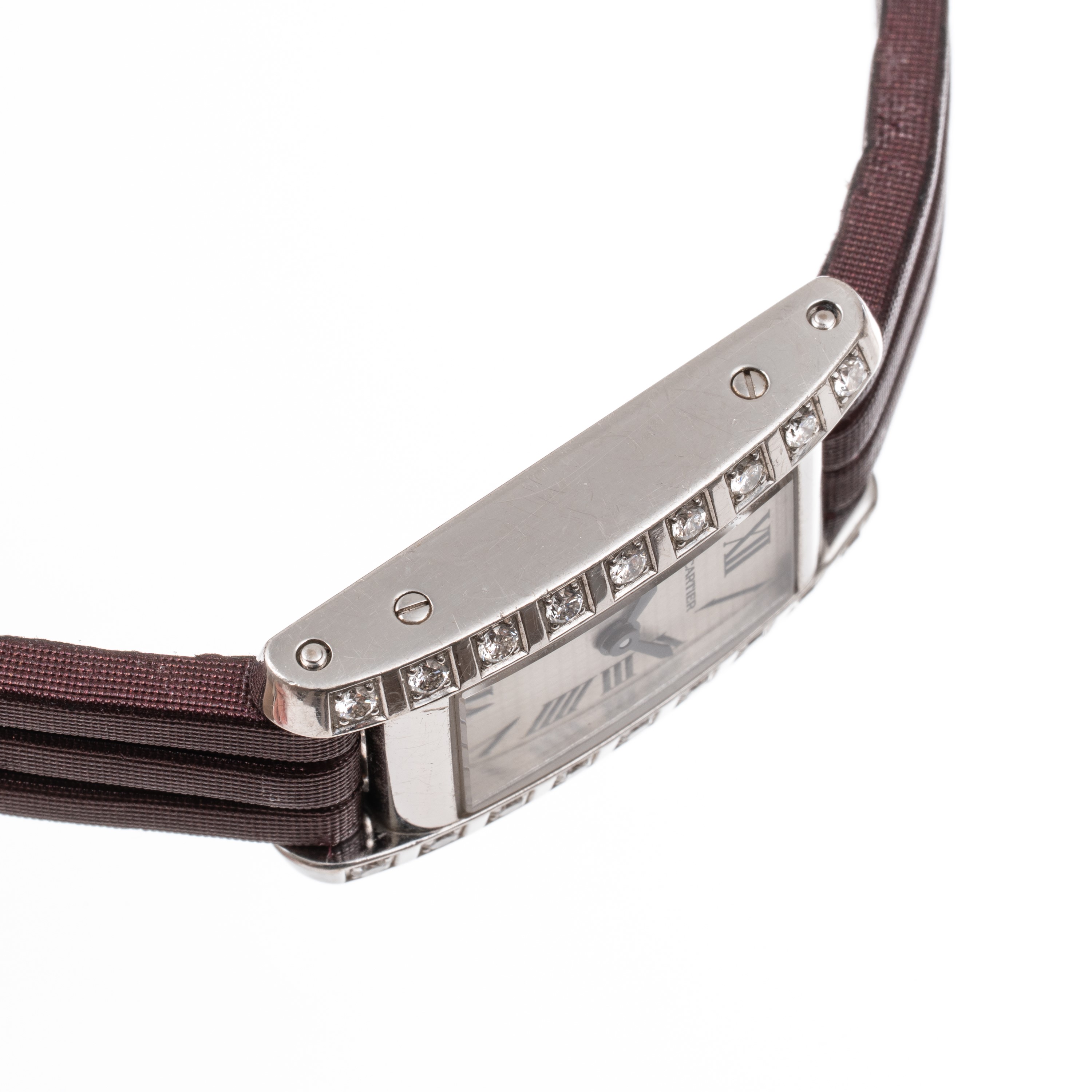 CARTIER - MINI TANK AMERICAINEOROLOGIO SOLO TEMPO AL QUARZO IN ORO BIANCO 18KT E GHIERA IN DIAMAN...