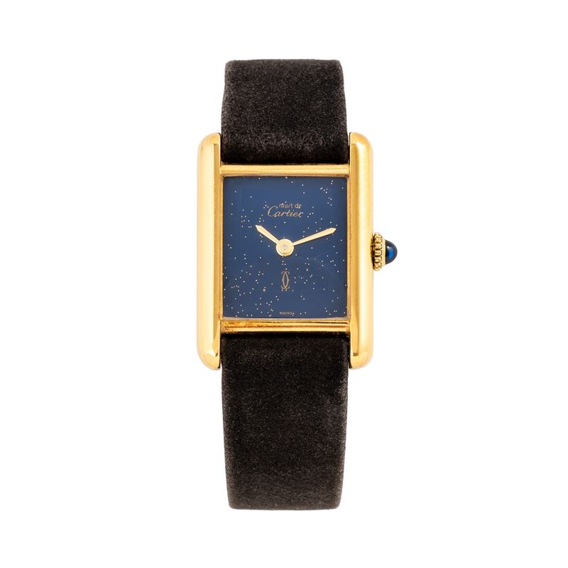 CARTIER - MUST DEOROLOGIO SOLO TEMPO A CARICA MANUALE CON CASSA PLACCATA ORO E QUADRANTE BLU
