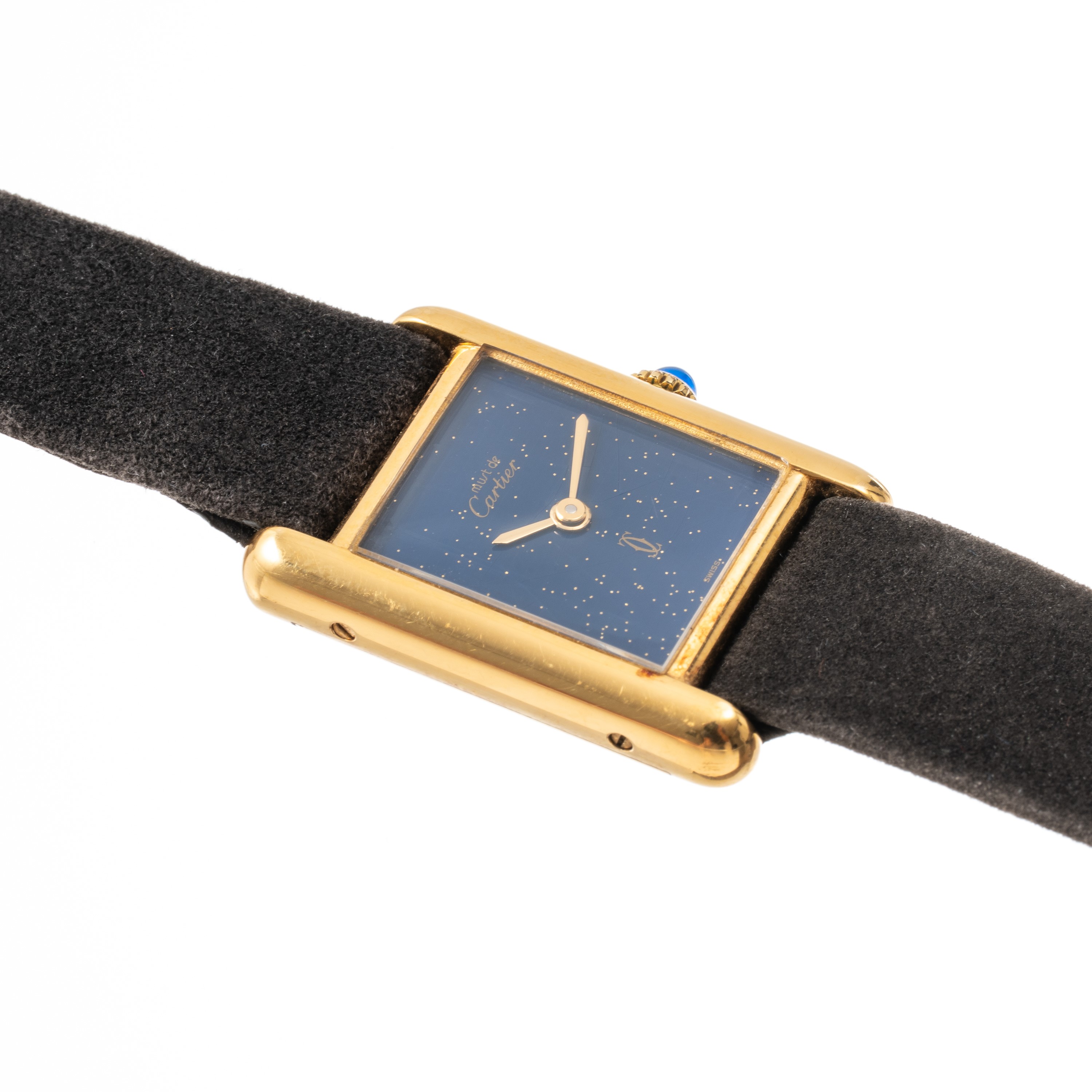 CARTIER - MUST DEOROLOGIO SOLO TEMPO A CARICA MANUALE CON CASSA PLACCATA ORO E QUADRANTE BLU