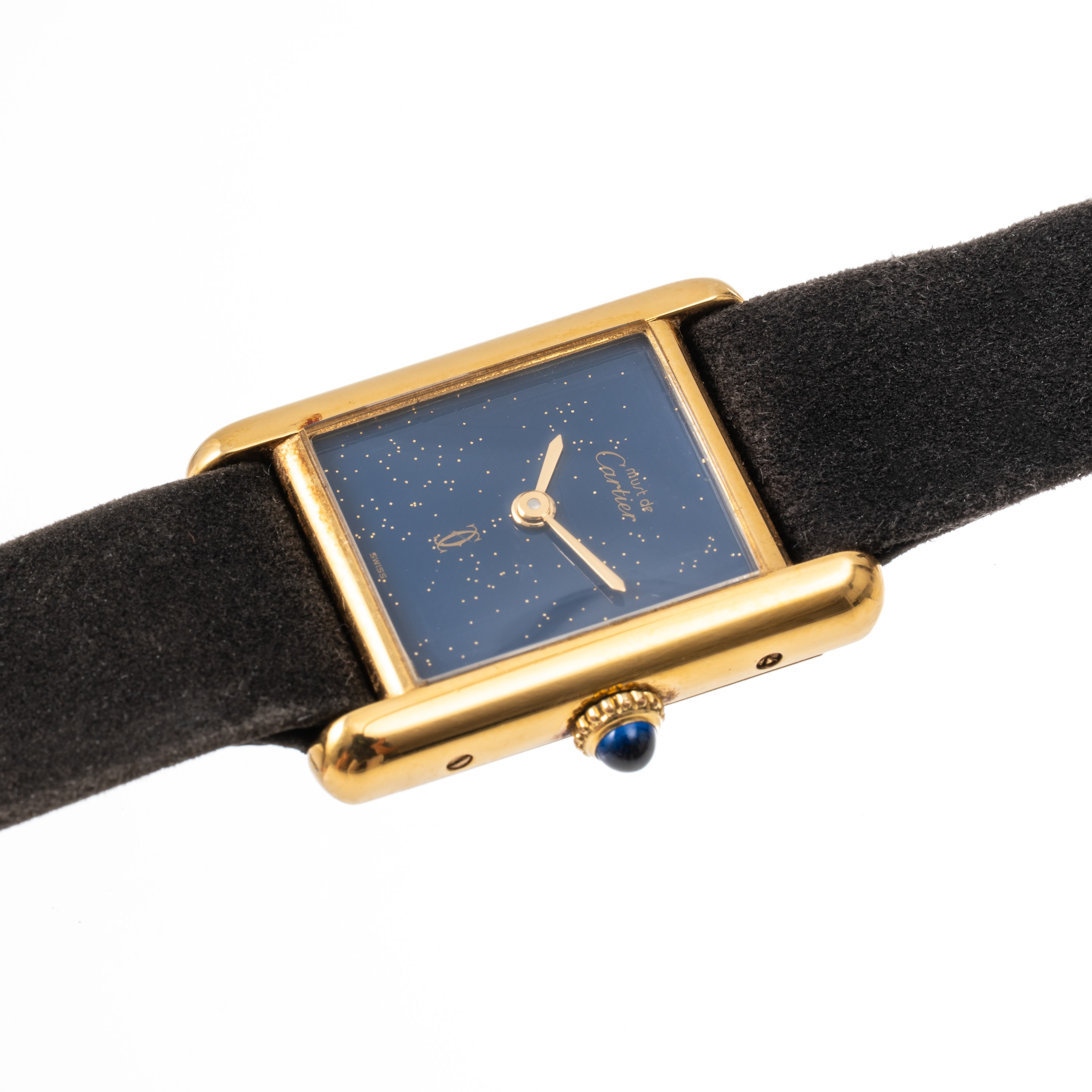 CARTIER - MUST DEOROLOGIO SOLO TEMPO A CARICA MANUALE CON CASSA PLACCATA ORO E QUADRANTE BLU