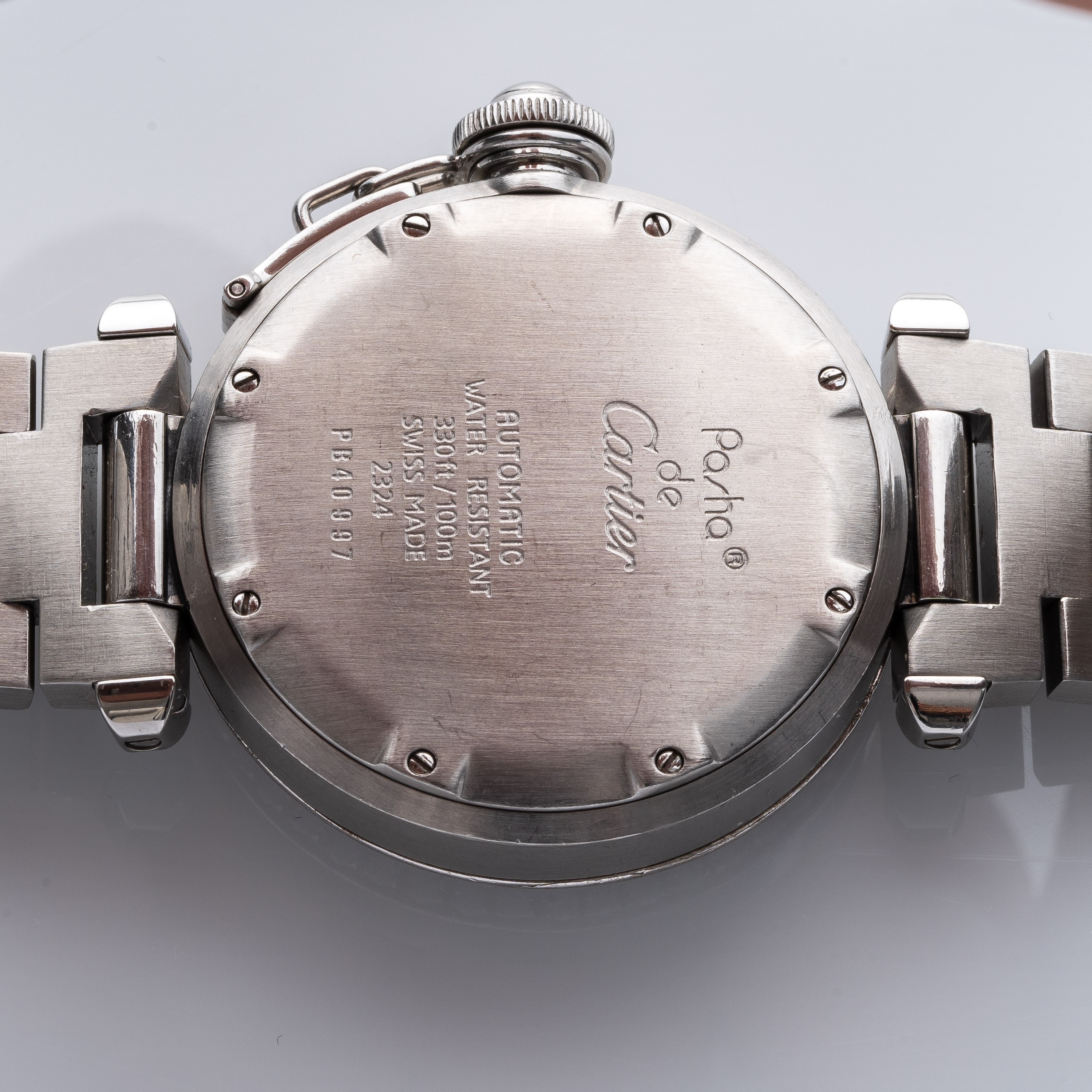 CARTIER - PASHAOROLOGIO A CARICA AUTOMATICA IN ACCIAIO CON GHIERA IN DIAMANTI E DATARIO AD ORE QU...