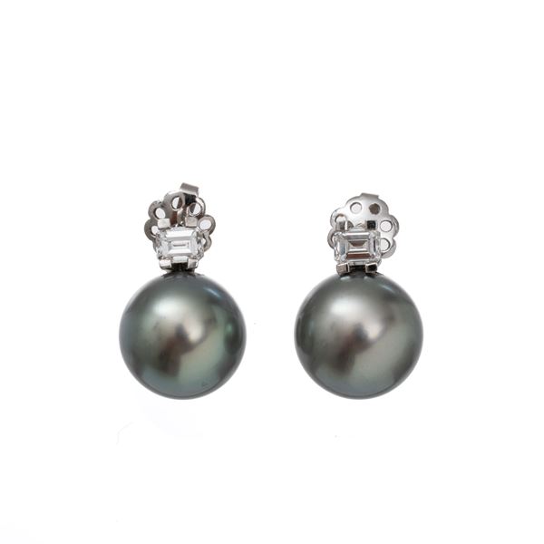 SALVINI - SALVINI - WHITE GOLD 18 KT EARRINGS WITH GREY PEARLS AND DIAMONDS