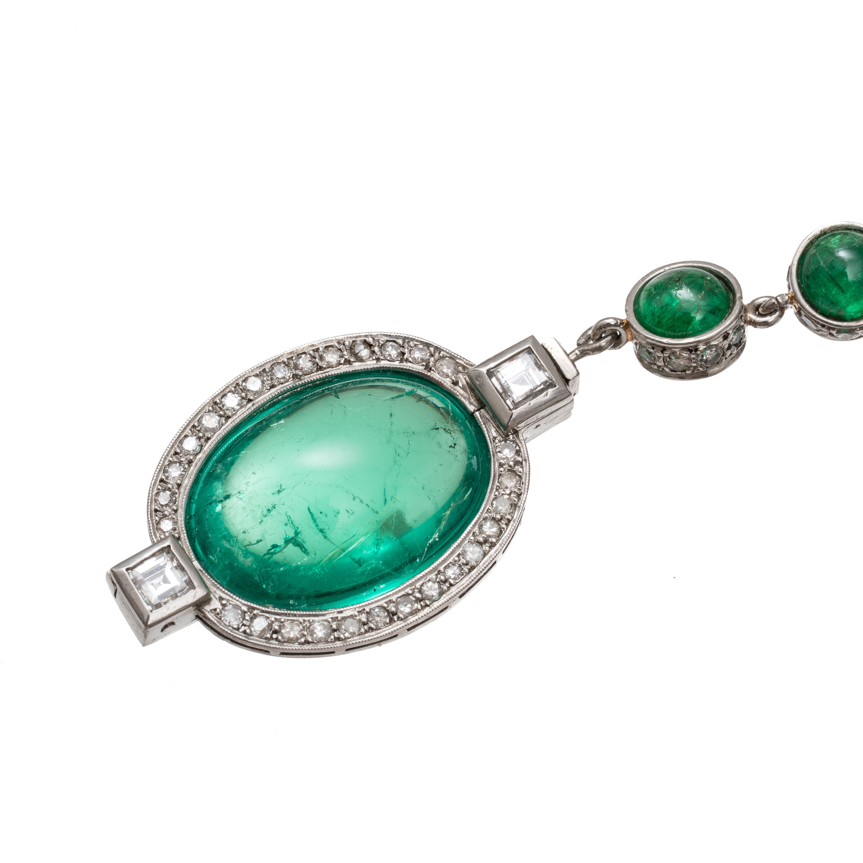 COLLANA IN SMERALDI CHABOCON E DIAMANTI E ORO BIANCO 18 KT