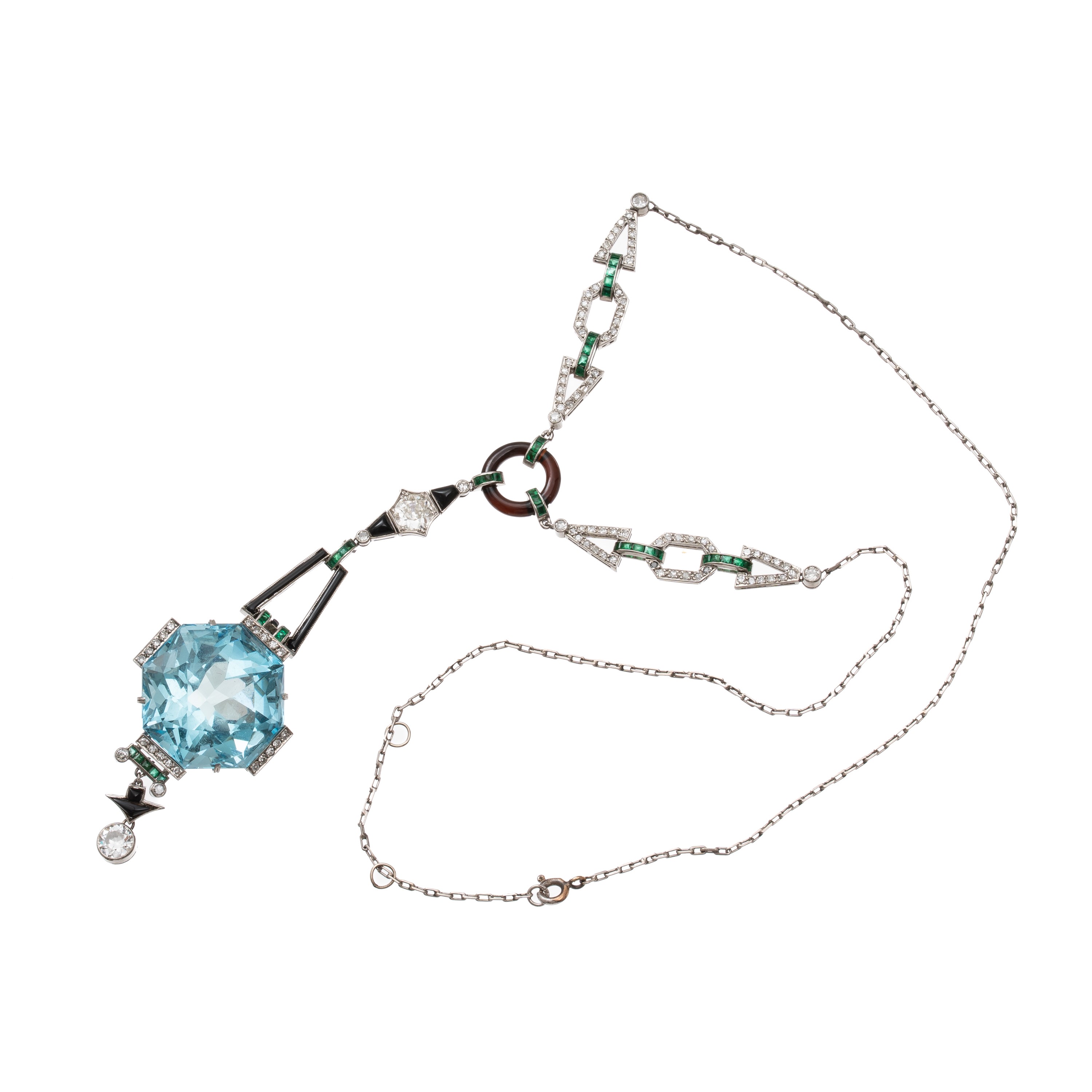 COLLANA IN DIAMANTI, SMERALDI, ONICE E ACQUAMARINA