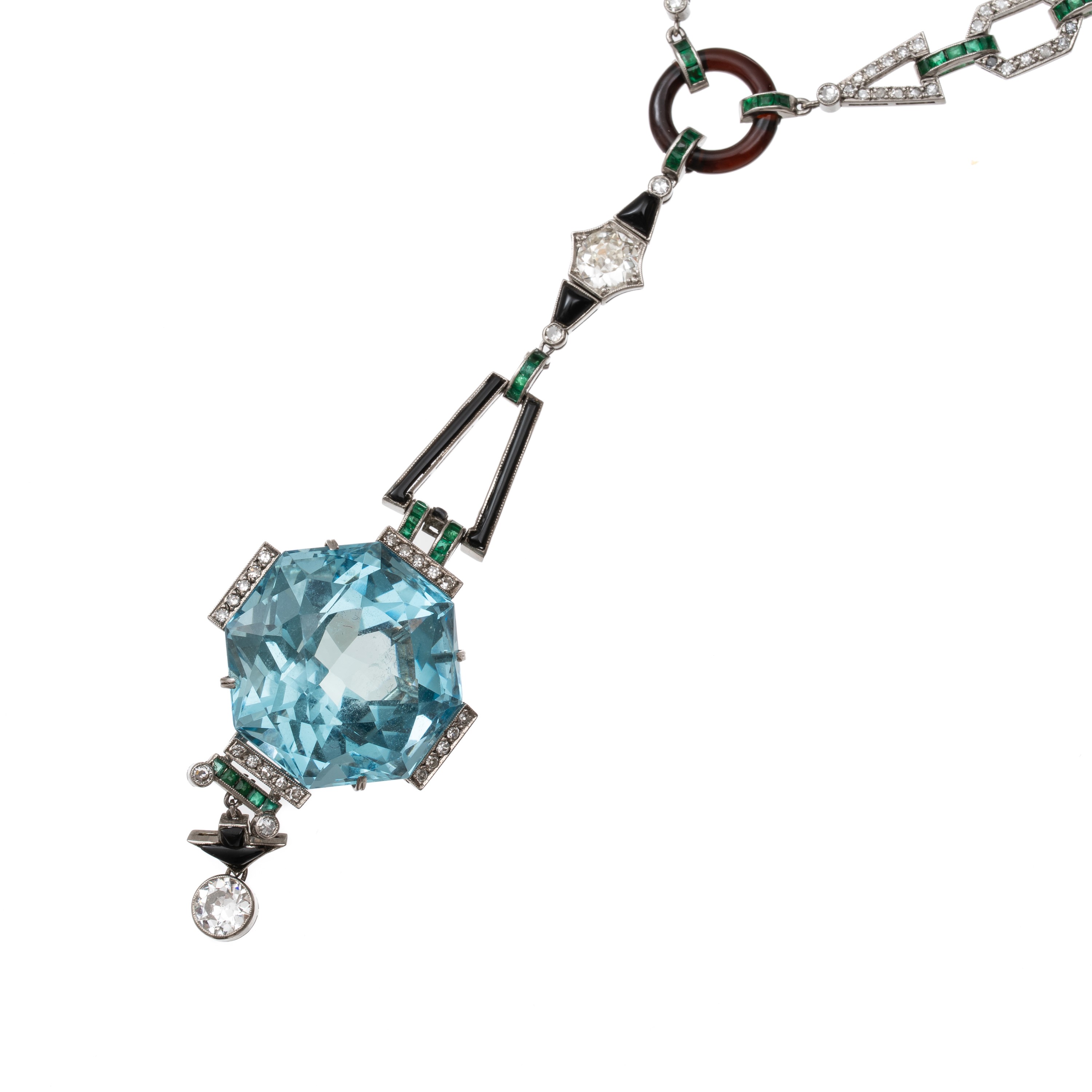 COLLANA IN DIAMANTI, SMERALDI, ONICE E ACQUAMARINA