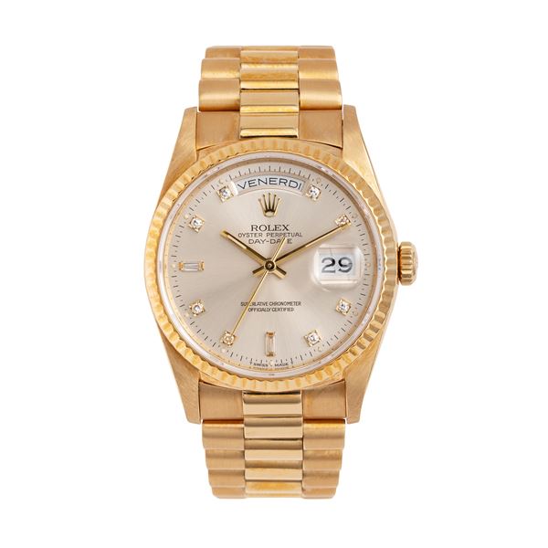 ROLEX - ROLEX - DAY DATE 18KT YELLOW GOLD AUTOMATIC WINDING “DAY DATE” WATCH WITH 18KT YELLOW GOLD “PRESIDENT” BRACELET AND DIAMOND INDEX DIAL