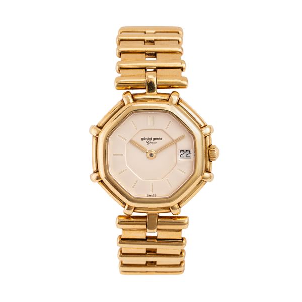 GERALD GENTA - GERALD GENTA - LADY SUCCESS 18KT YELLOW GOLD QUARTZ TIME-ONLY WATCH WITH 18KT YELLOW GOLD BRACELET, WHITE DIAL AND DATE DISPLAY AT THREE O'CLOCK