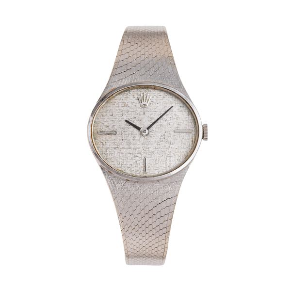 ROLEX - ROLEX - CELLINI MANUAL WINDING TIME ONLY WATCH WITH INTEGRATED BRACELET IN 18KT WHITE GOLD AND GREY DIAL