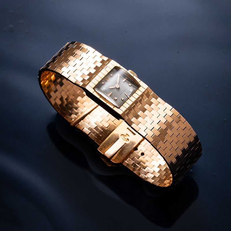ROLEX - CINTURA OROLOGIO SOLO TEMPO A CARICA MANUALE CON BRACCIALE INTEGRATO IN ORO ROSA 18KT CON...