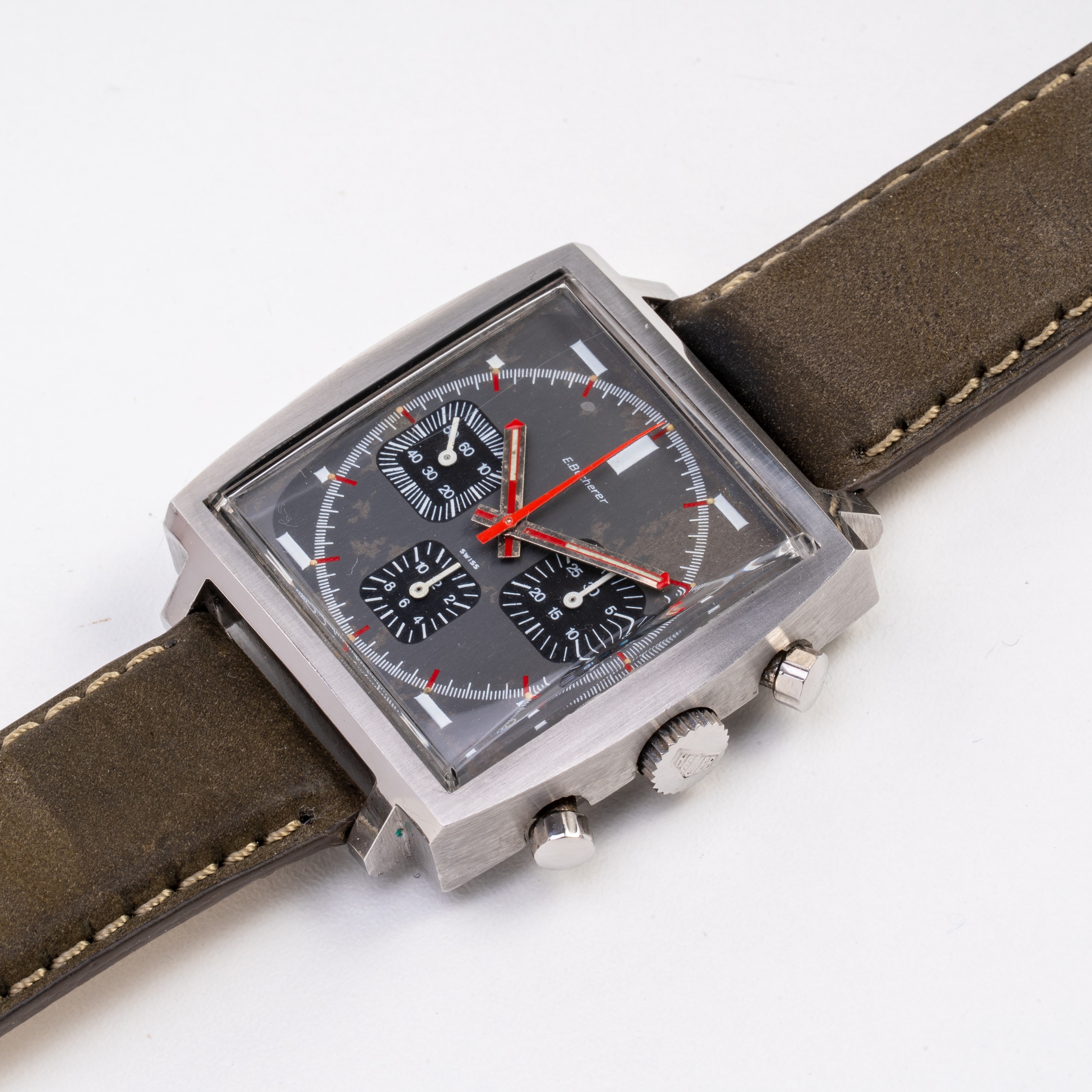 HEUER - MONACO BUCHERER CRONOGRAFO IN ACCIAIO A CARICA MANUALE RELIZZATO PER IL RIVENDITORE BUCHE...