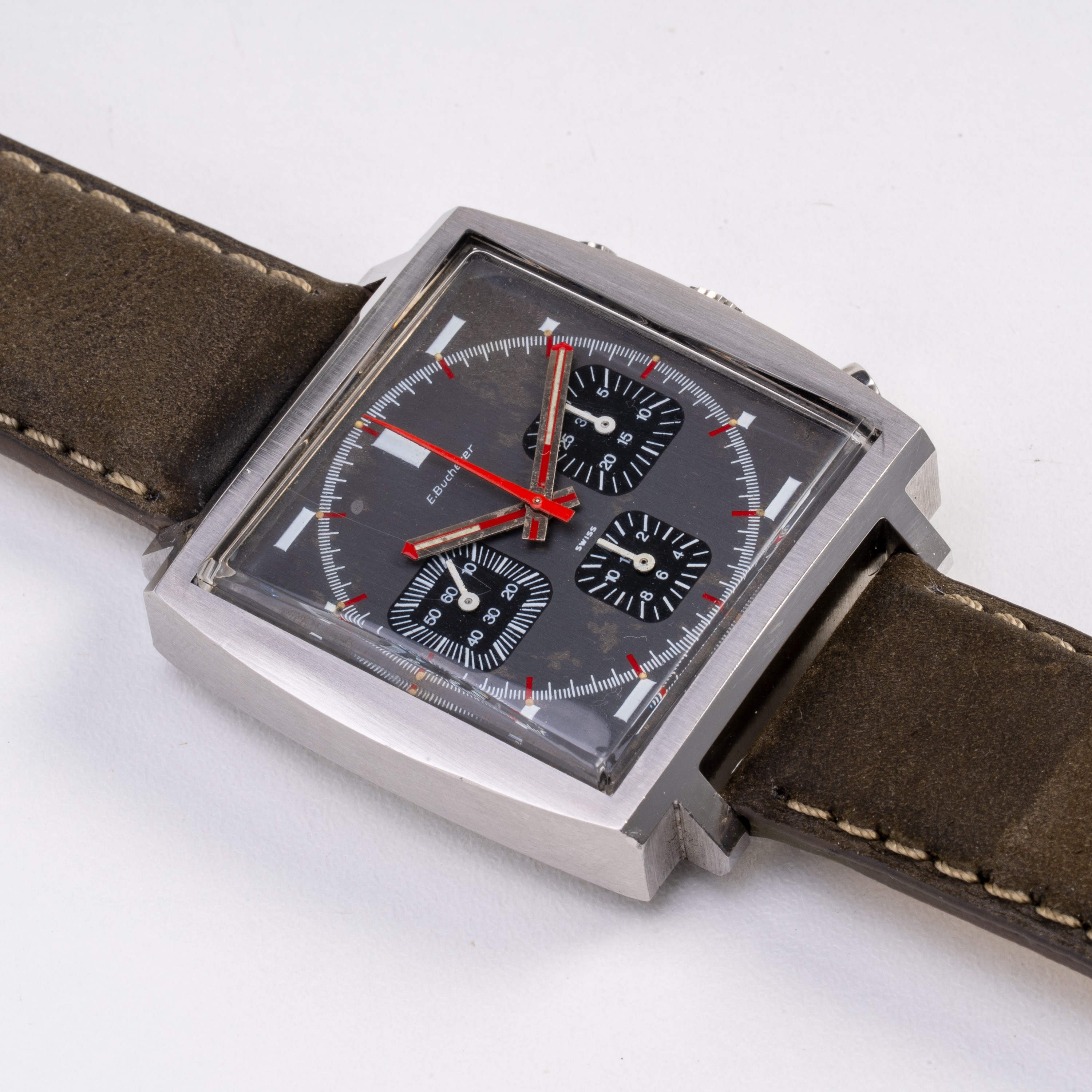 HEUER - MONACO BUCHERER CRONOGRAFO IN ACCIAIO A CARICA MANUALE RELIZZATO PER IL RIVENDITORE BUCHE...