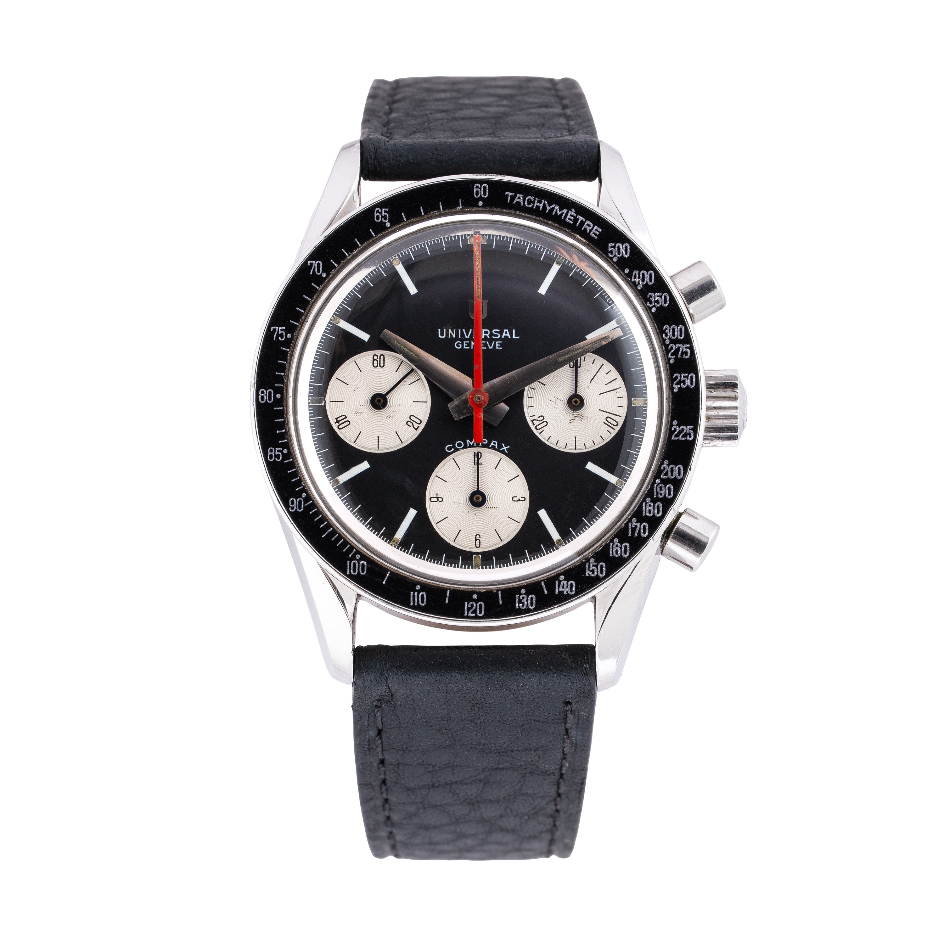 UNIVERSAL GENEVE - EVIL NINA RINDT COMPAX CRONOGRAFO A CARICA MANUALE IN ACCIAIO CON QUADRANTE NE...