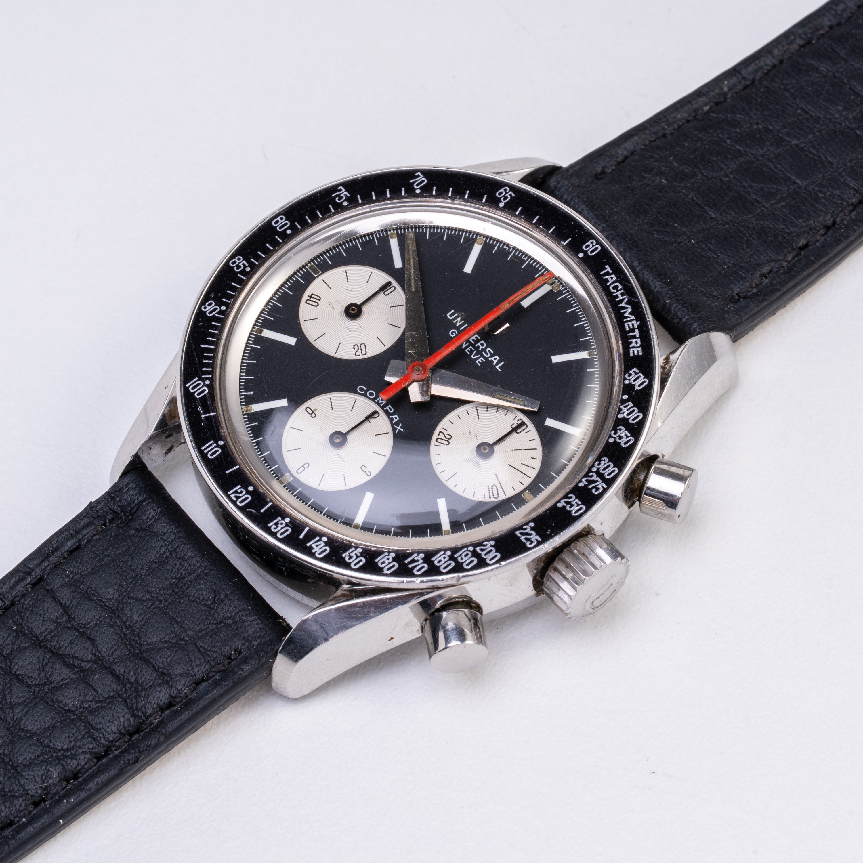 UNIVERSAL GENEVE - EVIL NINA RINDT COMPAX CRONOGRAFO A CARICA MANUALE IN ACCIAIO CON QUADRANTE NE...