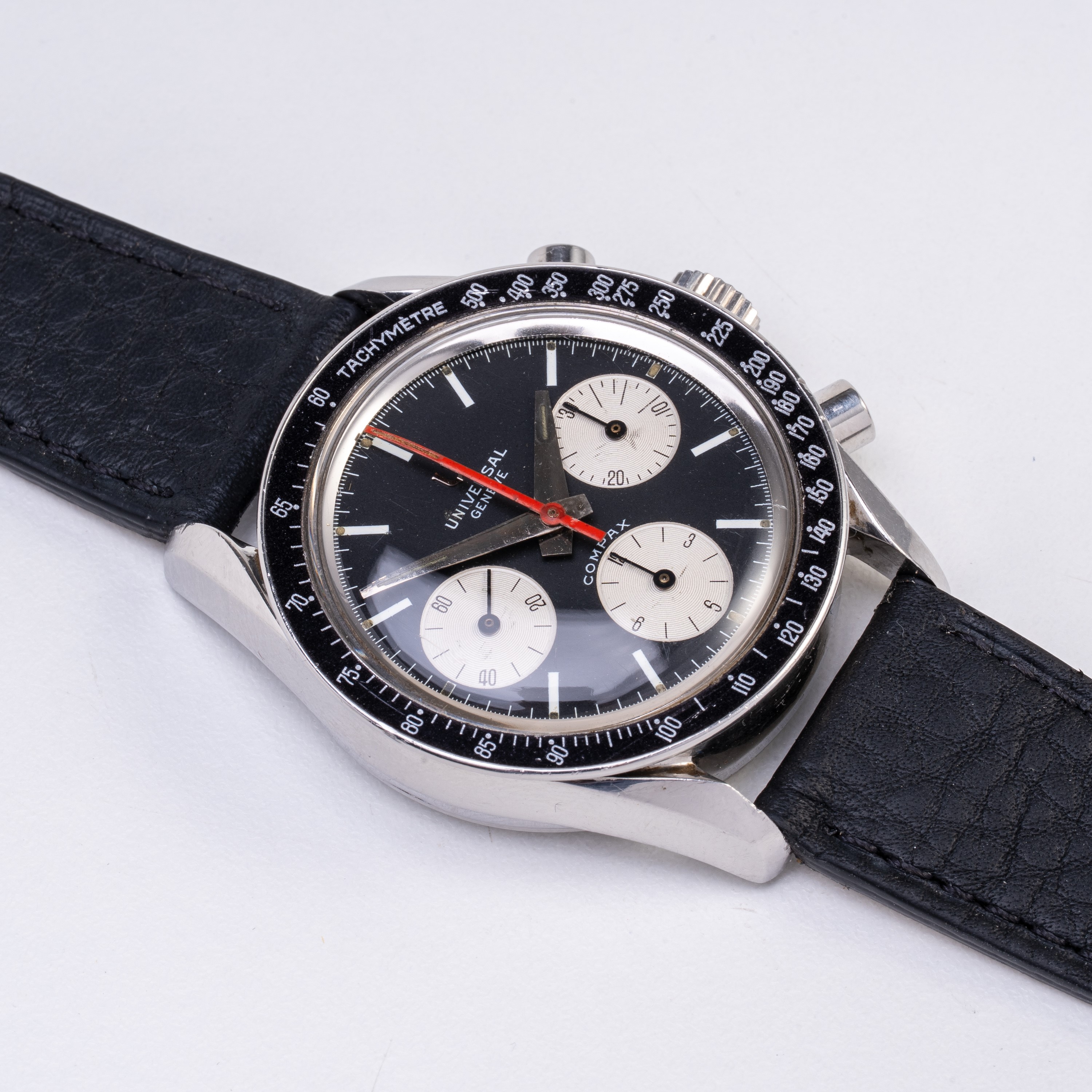 UNIVERSAL GENEVE - EVIL NINA RINDT COMPAX CRONOGRAFO A CARICA MANUALE IN ACCIAIO CON QUADRANTE NE...