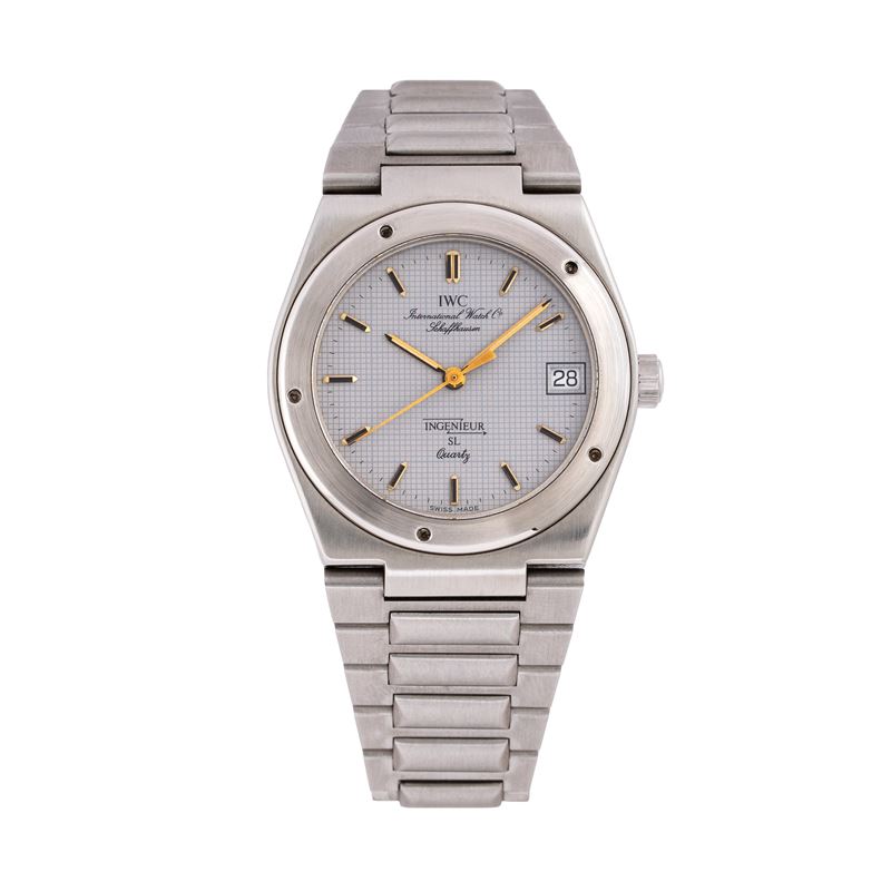 IWC - INGENIEUR OROLOGIO SOLO TEMPO IN ACCIAIO AL QUARZO CON QUADRANTE GRIGIO E DATARIO AD ORE TR...