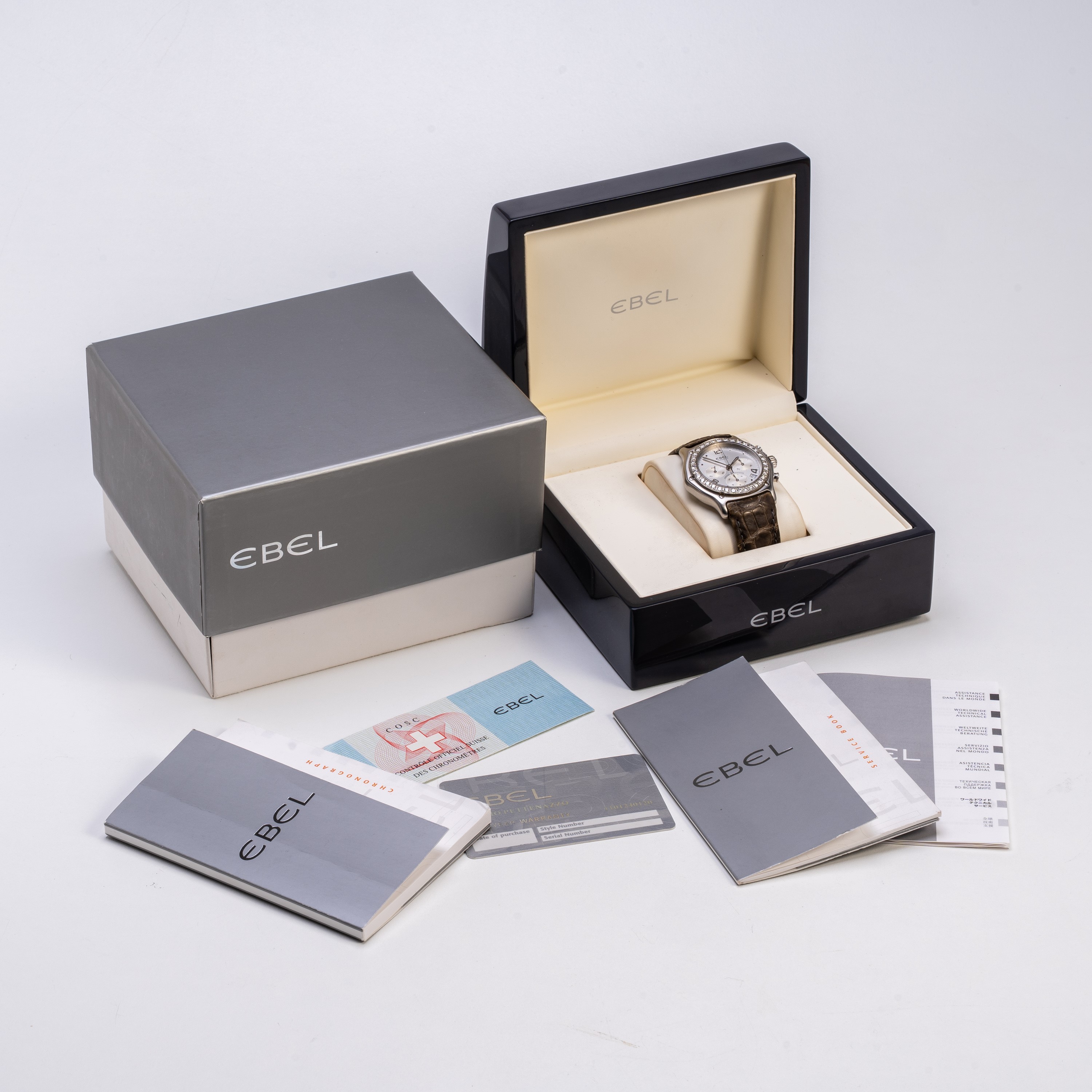 EBEL - 1911 CRONOGRAFO IN ACCIAIO A CARICA AUTOMATICA CON GHIERA IN DIAMANI TAGLIO BRILLANTE, QUA...