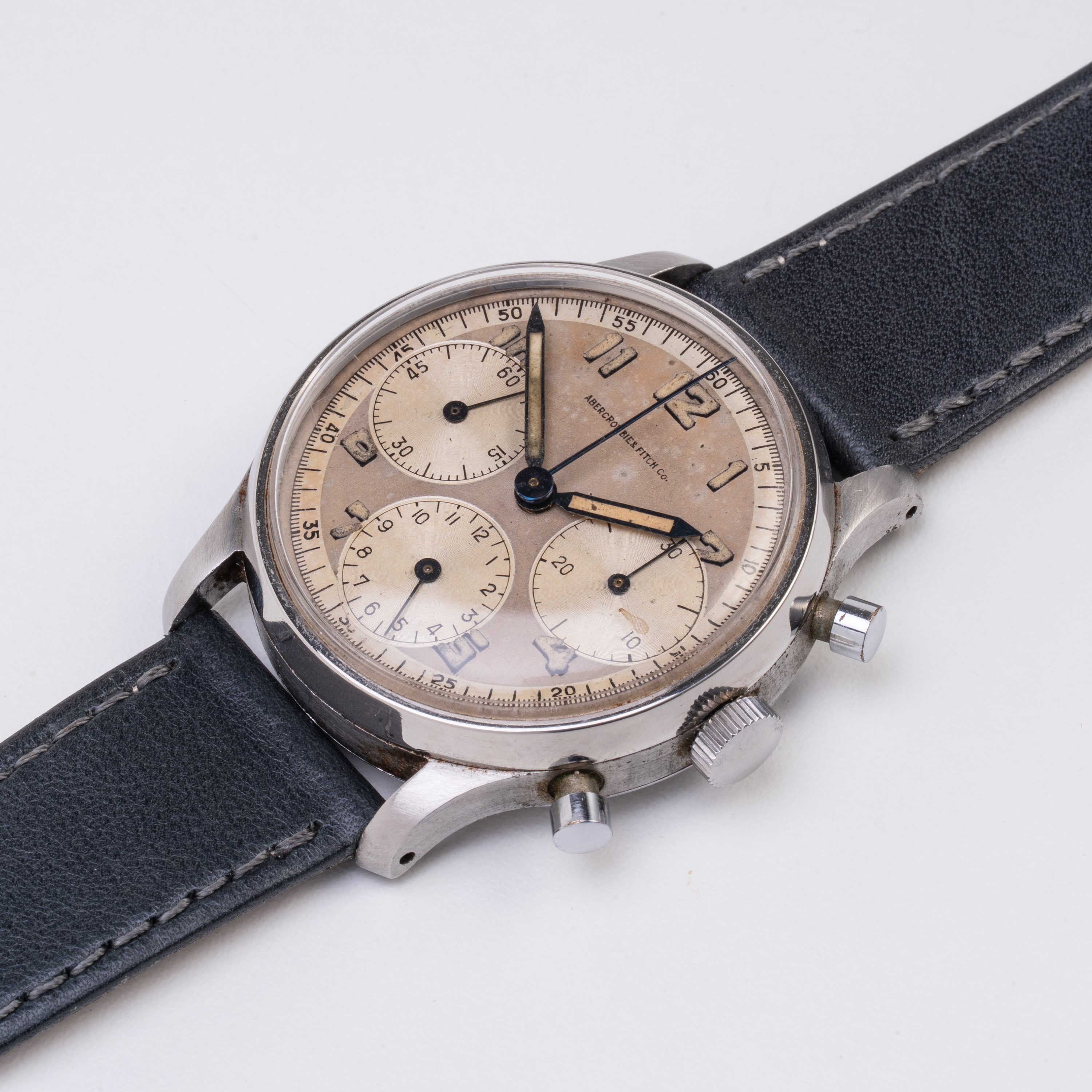 HEUER - ABERCROMBIE & FITCH CO. CRONOGRAFO A CARICA MANUALE IN ACCIAIO CON QUADRANTE BITONALE E C...