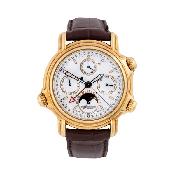 JAEGER LE COULTRE - JAEGER LECOULTRE - CALENDRIER PERPETUEL GRAND REVEIL 18KT YELLOW GOLD PERPETUAL CALENDAR WATCH WITH AUTOMATIC WINDING, MOON PHASE AND FOUR-HOUR INDICATOR, ALARM AND PORCELAIN DIAL
