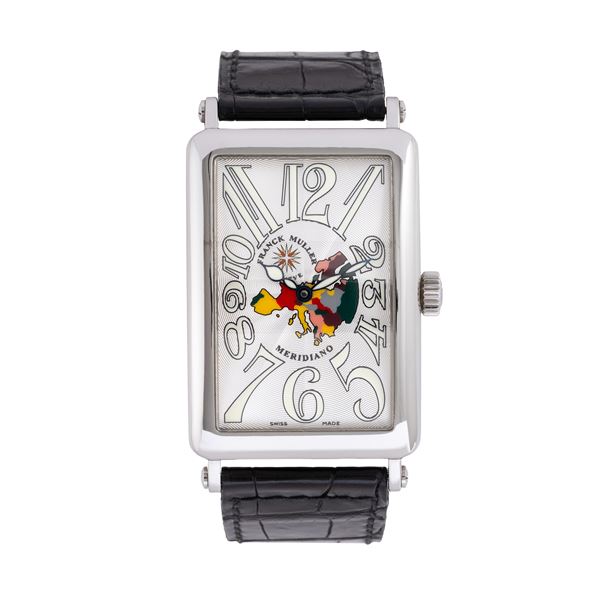 FRANCK MULLER - FRANCK MULLER - LONG ISLAND MERIDIAN AUTOMATIC STEEL TIME-ONLY WATCH WITH GREY DIAL FEATURING THE EUROPEAN UNION
