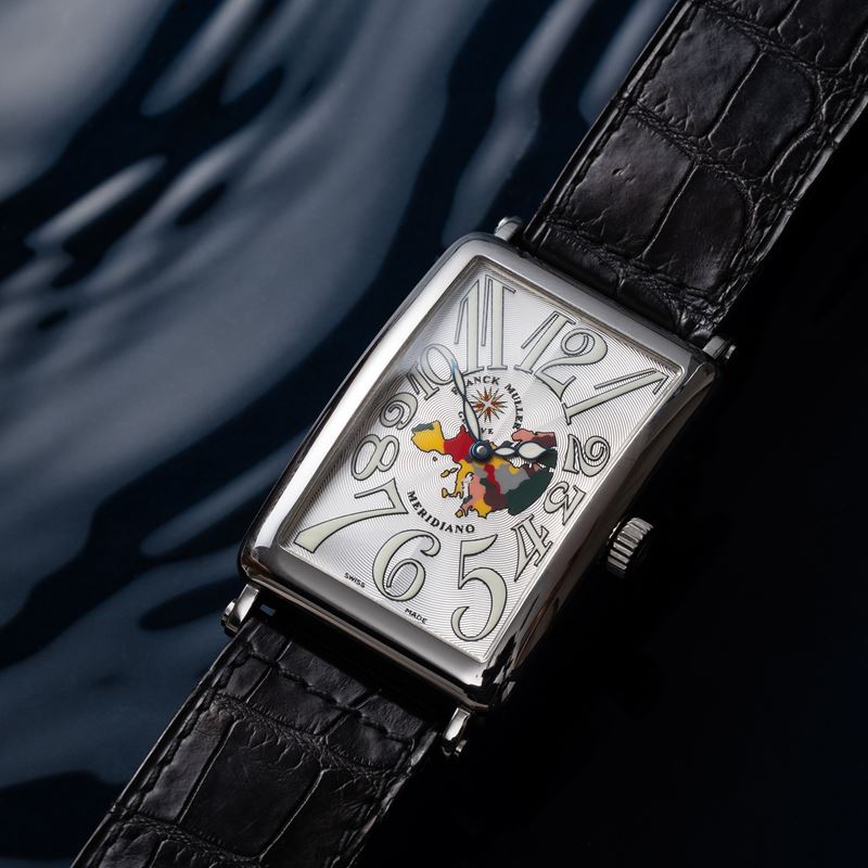 FRANCK MULLER - LONG ISLAND MERIDIANO OROLOGIO SOLO TEMPO A CARICA AUTOMATICA IN ACCIAIO CON QUAD...