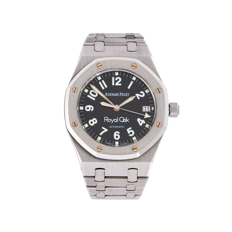 AUDEMARS PIGUET - ROYAL OAK OROLOGIO SOLO TEMPO A CARICA AUTOMATICA IN ACCIAIO CON QUADRANTE NERO...