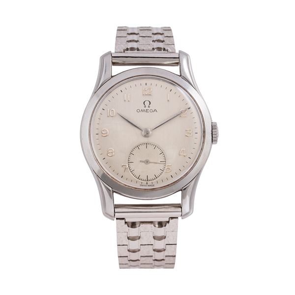 OMEGA - OMEGA - CALATRAVA MANUAL-WINDING STEEL TIME-ONLY WATCH WITH SILVER DIAL, SMALL SECONDS AT SIX O'CLOCK AND STEEL BRACELET