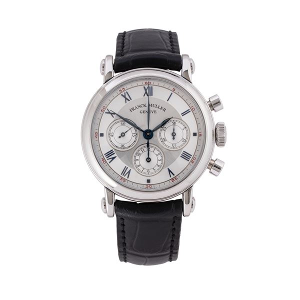 FRANCK MULLER - FRANCK MULLER - CHRONOGRAPH MANUAL-WINDING PLATINUM CHRONOGRAPH WITH SILVER DIAL AND TELEMETRIC, TACHYMETRIC AND PULSE SCALES ON THE CASE BACK