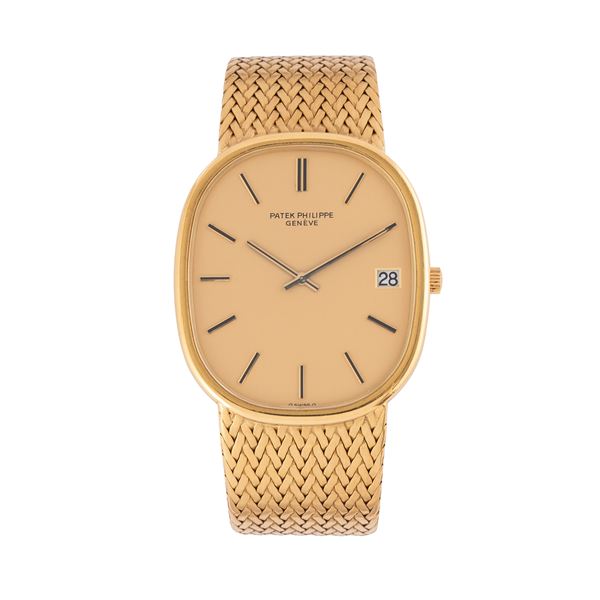 PATEK PHILIPPE - PATEK PHILIPPE - ELLIPSE JUMBO 18KT YELLOW GOLD SELF-WINDING TIME-ONLY WATCH WITH INTEGRATED 18KT YELLOW GOLD BRACELET, CHAMPAGNE SIGMA DIAL AND DATE DISPLAY AT THREE O'CLOCK
