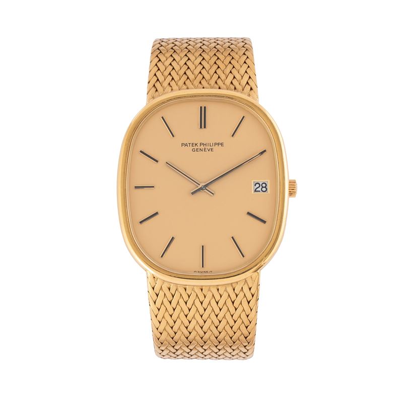 PATEK PHILIPPE - ELLIPSE JUMBO OROLOGIO SOLO TEMPO A CARICA AUTOMATICA IN ORO GIALLO 18KT CON BRA...