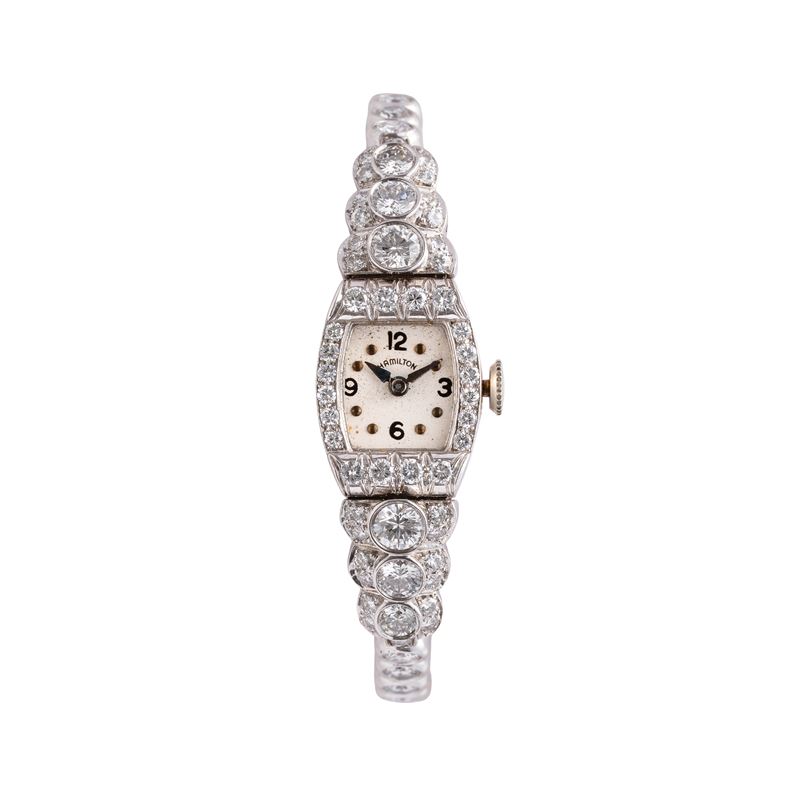 HAMILTON OROLOGIO SOLO TEMPO A CARICA MANUALE PLACCATO IN PLATINO CON QUADRANTE BIANCO