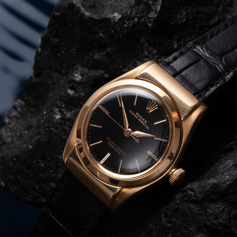 ROLEX - OVETTO OROLOGIO SOLO TEMPO A CARICA AUTOMATICA IN ORO ROSA 18KT CON QUADRANTE NERO GRAFIC...