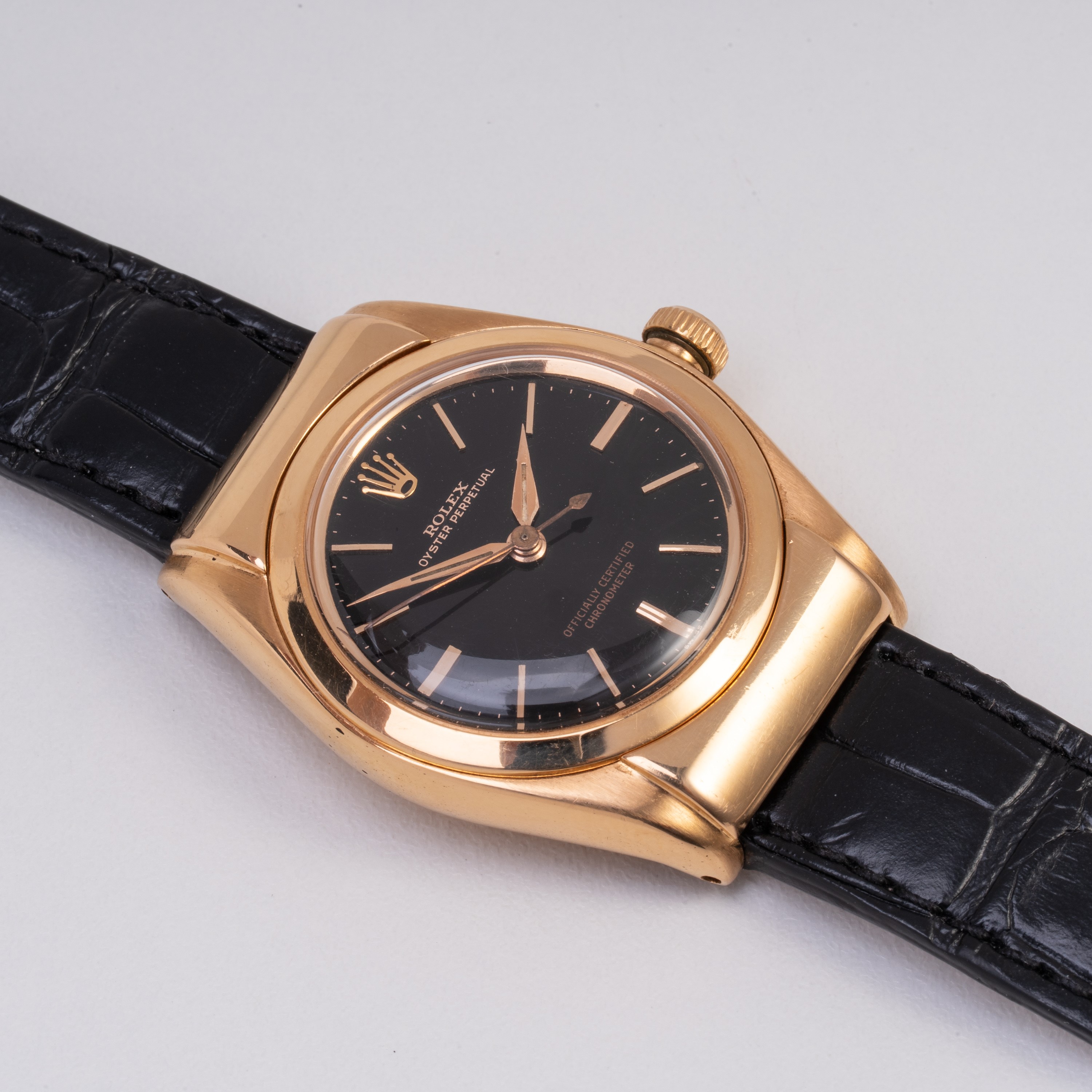ROLEX - OVETTO OROLOGIO SOLO TEMPO A CARICA AUTOMATICA IN ORO ROSA 18KT CON QUADRANTE NERO GRAFIC...
