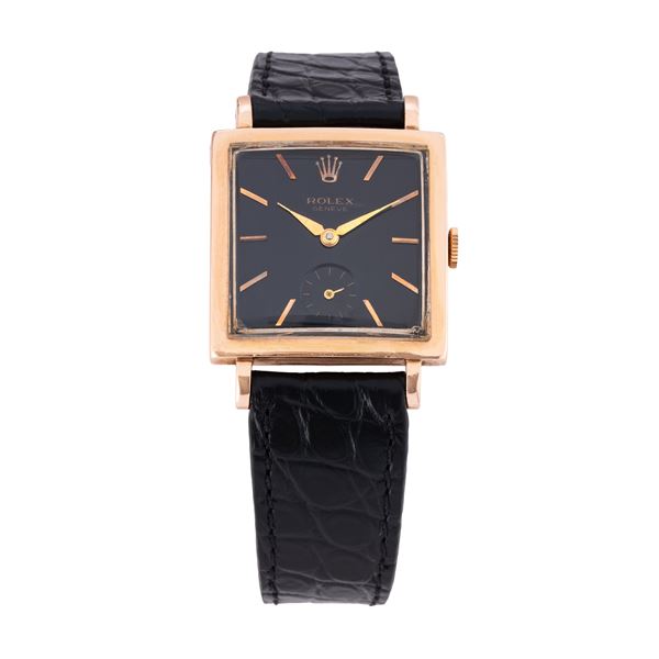 ROLEX - ROLEX MANUAL WINDING TIME ONLY WATCH IN 14KT ROSE GOLD WITH BLACK DIAL AND SMALL SECONDS AT SIX O'CLOCK