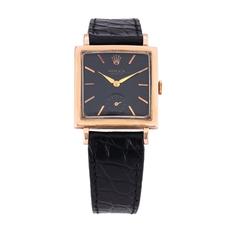 ROLEX OROLOGIO SOLO TEMPO A CARICA MANUALE IN ORO ROSA 14KT CON QUADRANTE NERO E PICCOLI SECONDI ...
