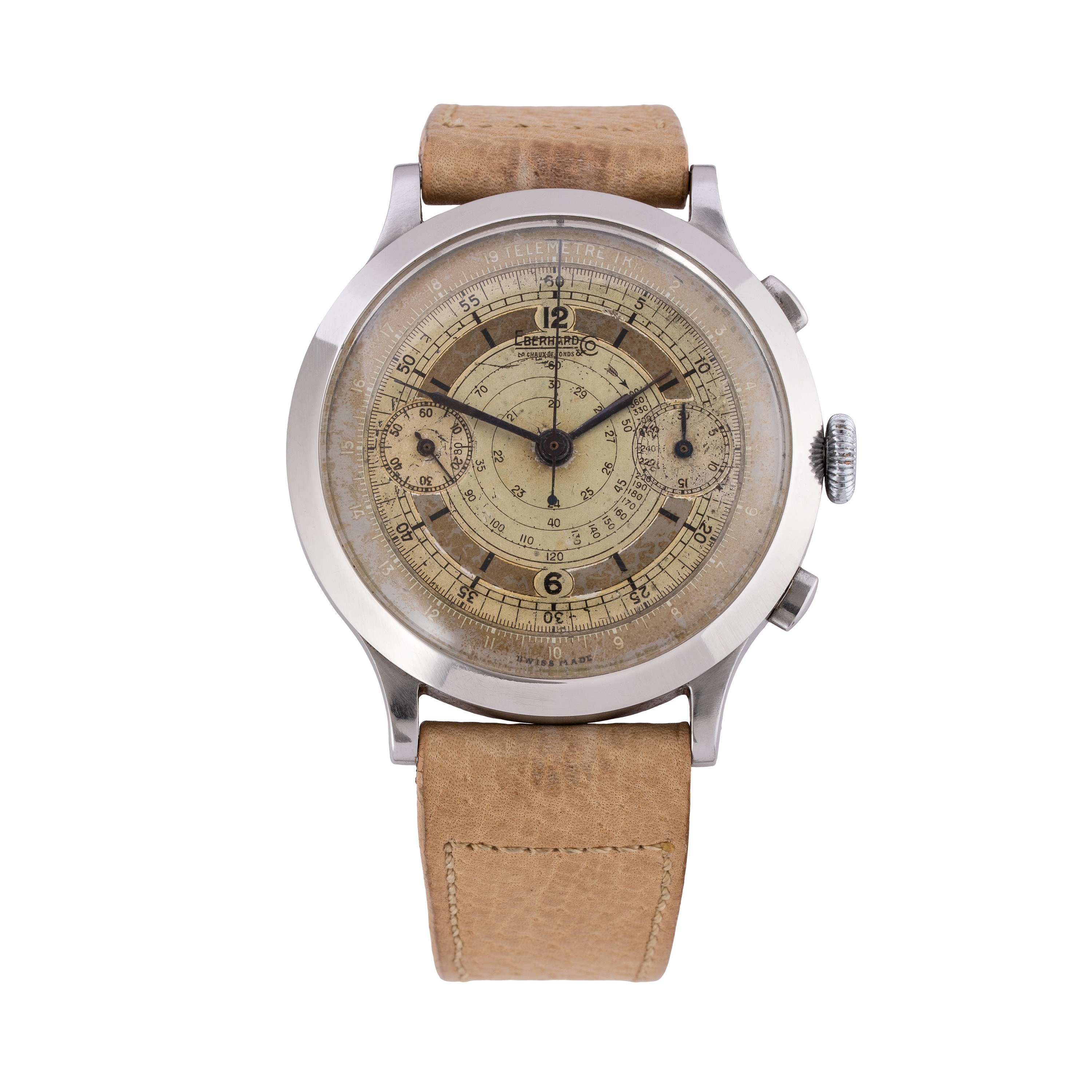 EBERHARD - PRE EXTRAFORT CRONOGRAFO A CARICA MANUALE IN ACCIAIO CON QUADRANTE BITONALE SPECCHIATO...