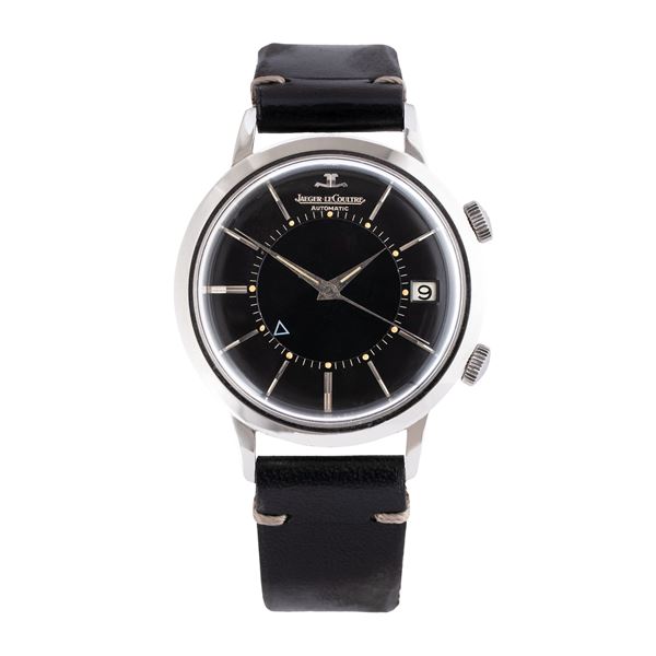 JAEGER LE COULTRE - JAEGER LECOULTRE - MEMOVOX AUTOMATIC STEEL ALARM WATCH WITH BLACK GILT DIAL