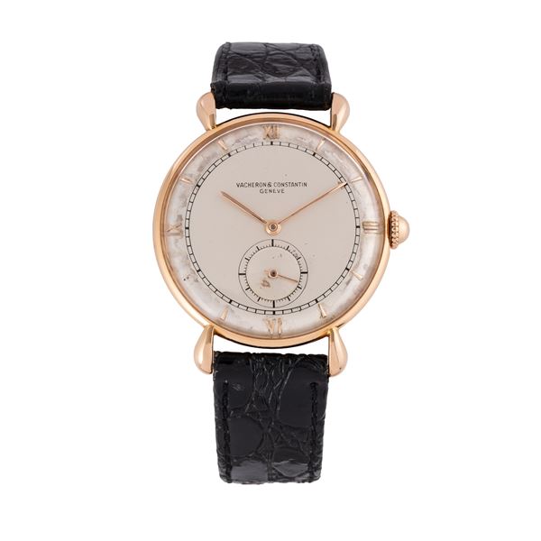 VACHERON CONSTANTIN - VACHERON CONSTANTIN 18KT ROSE GOLD MANUAL WINDING TIME ONLY WATCH WITH SHAPED LUGGS, TWO-TONE DIAL AND SMALL SECONDS AT SIX O'CLOCK