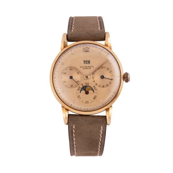 UNIVERSAL GENEVE - UNIVERSAL GENEVE - TRIPLE CALENDAR TRIPLE CALENDAR MANUAL WINDING IN 18KT ROSE GOLD WITH PINK DIAL AND MOON PHASES AT SIX O'CLOCK