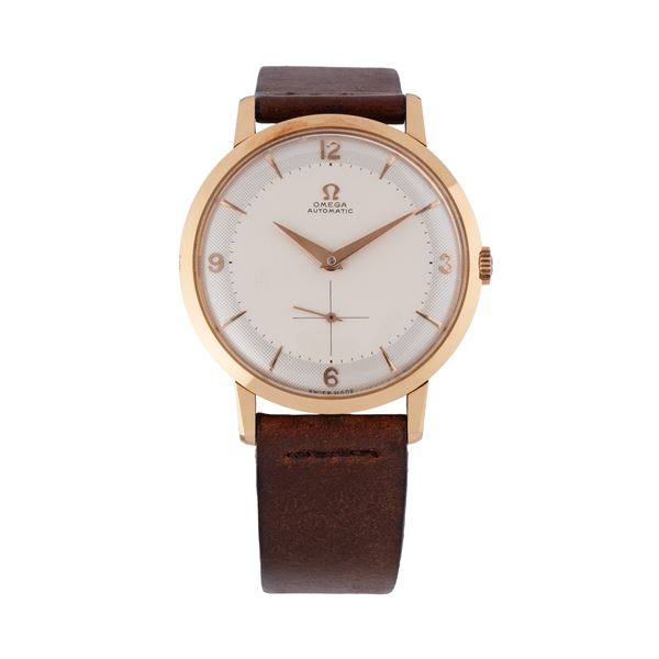 OMEGA - OMEGA 18KT ROSE GOLD SELF-WINDING TIME-ONLY WATCH WITH TWO-TONE HONEYCOMB DIAL